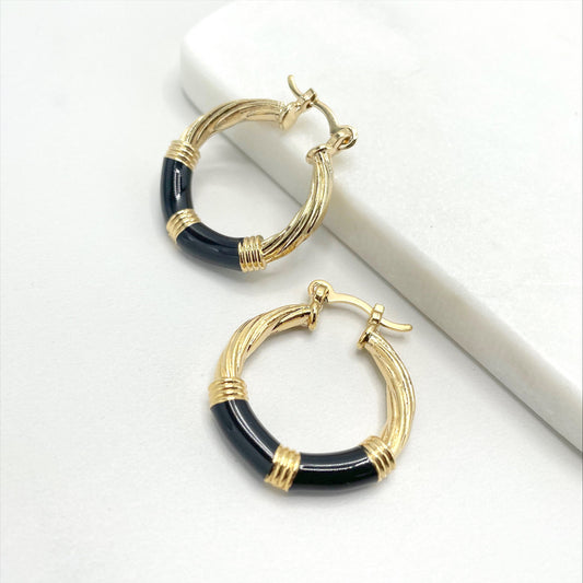 18k Gold Filled 27mm Enamel Black Twisted Hoop Earrings Wholesale Jewelry Making Supplies