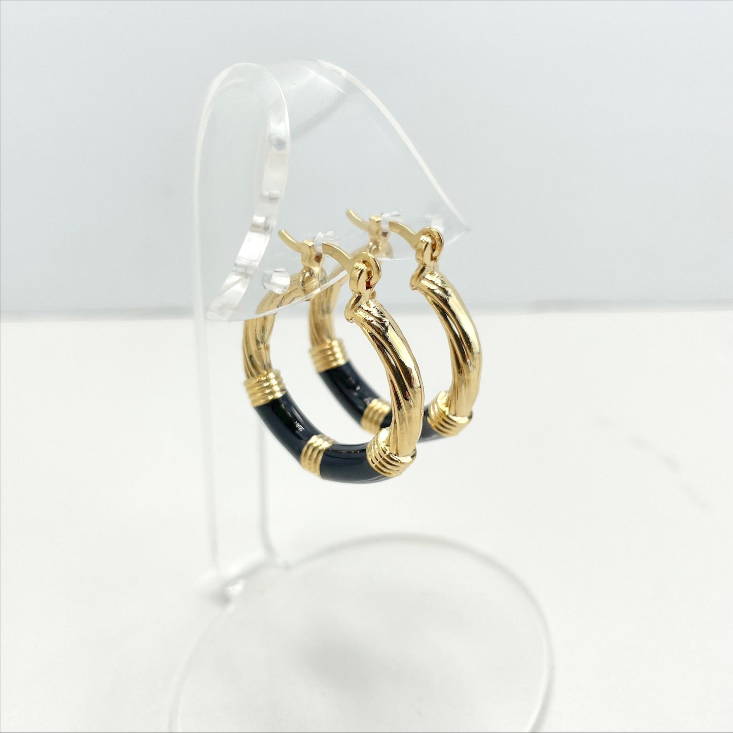 18k Gold Filled 27mm Enamel Black Twisted Hoop Earrings Wholesale Jewelry Making Supplies