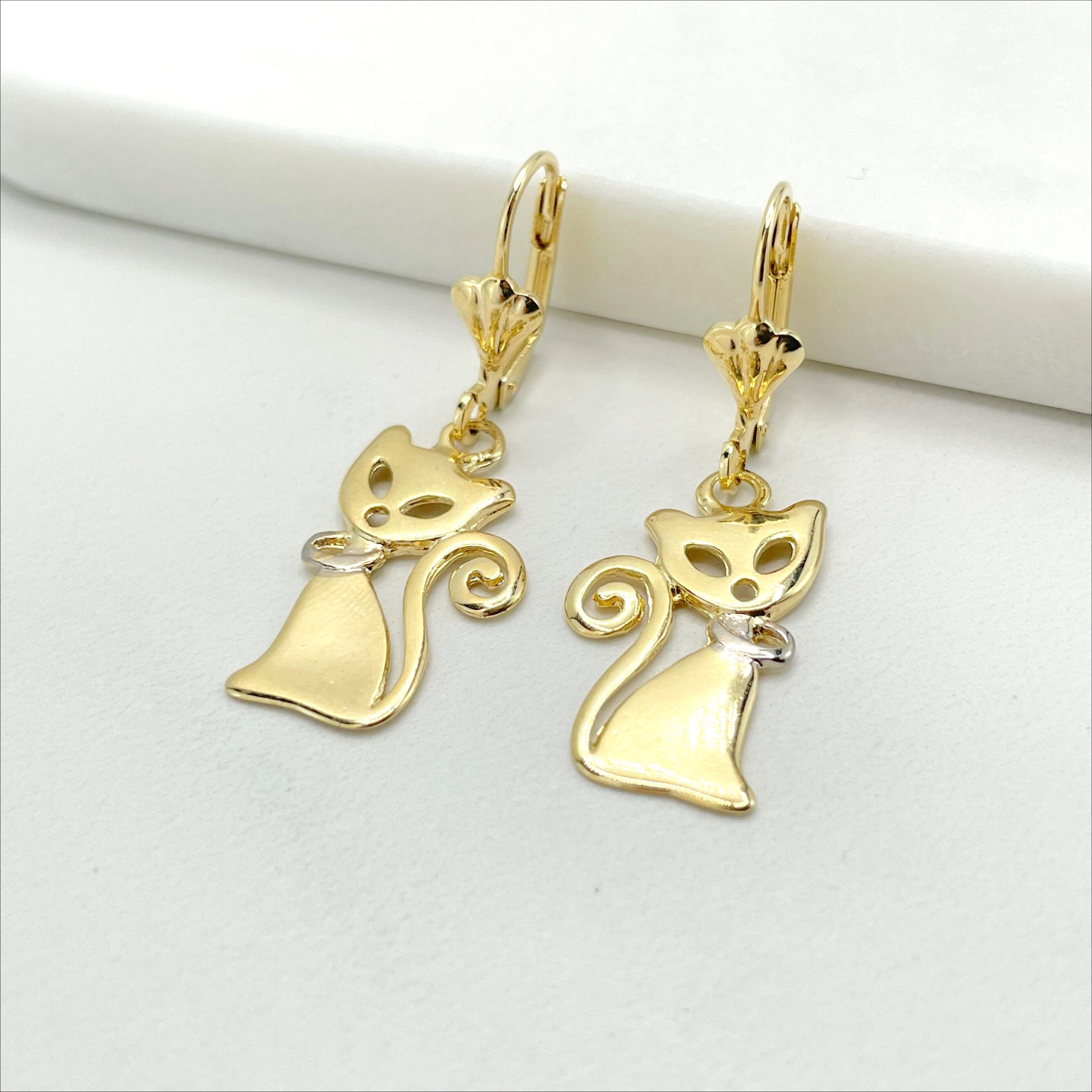 18k Gold Filled Cutie Charming Stylized Cat Shape Design Earrings and Pendant Set, Wholesale Jewelry Making Supplies