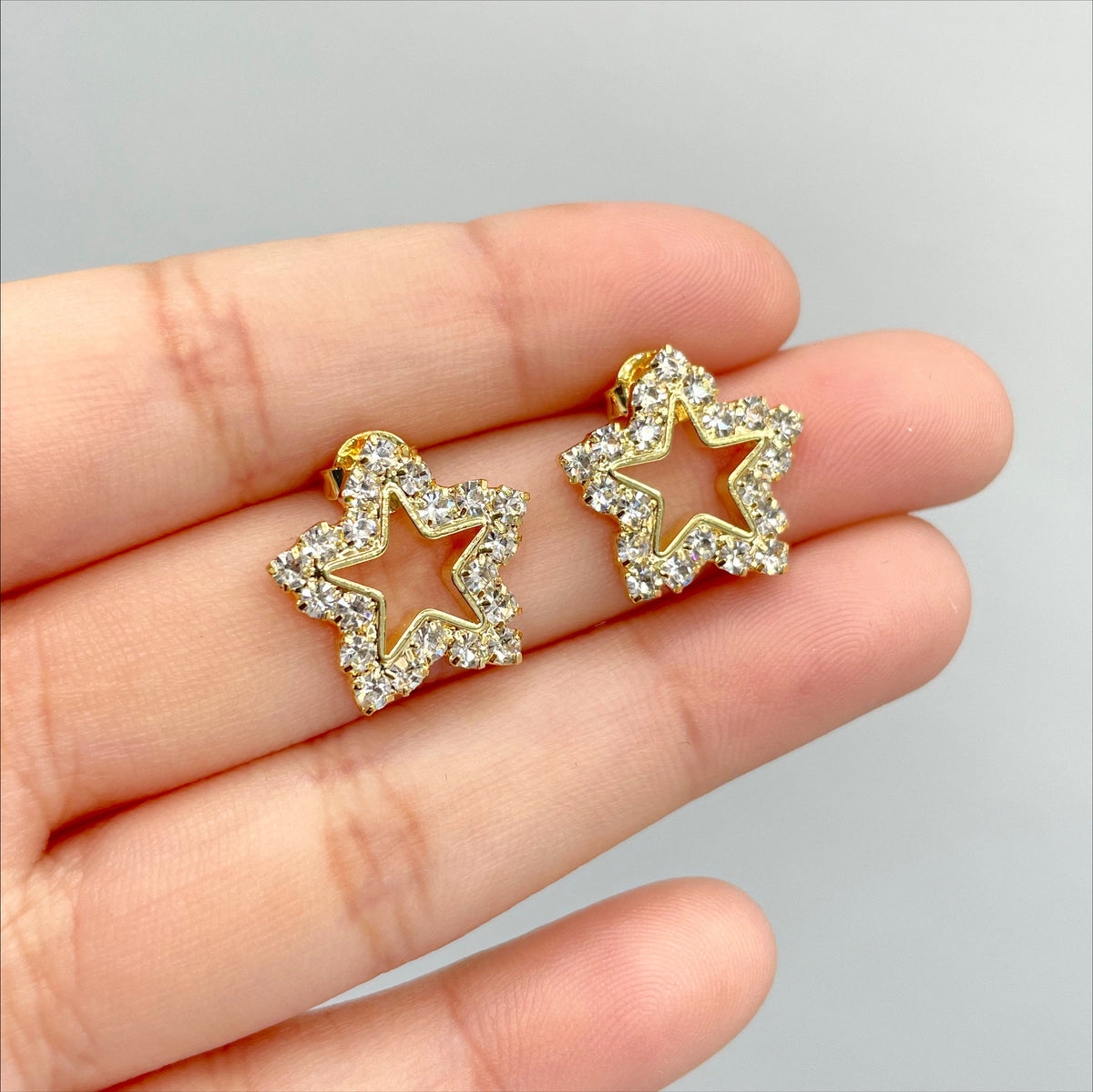 18k Gold Filled 1mm Singapore Necklace with Cubic Zirconia Star Charms, Necklace and Earrings Set Wholesale Jewelry Making Supplies