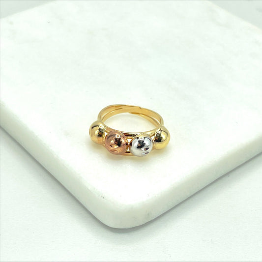 18k Gold Filled Three Tone, Tri-Color Classic Elegant Balls Ring Wholesale Jewelry Making Supplies