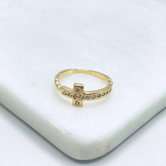 18k Gold Filled Cross Ring Featuring with  Cubic Zirconia On Top Band Wholesale Jewelry Making Supplies