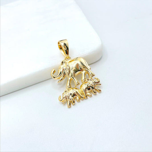18k Gold Filled Elephant Family, Mother & 2 Kids Children Elephants Charms Pendant, Mother Jewelry, Wholesale Jewelry Making Supplies