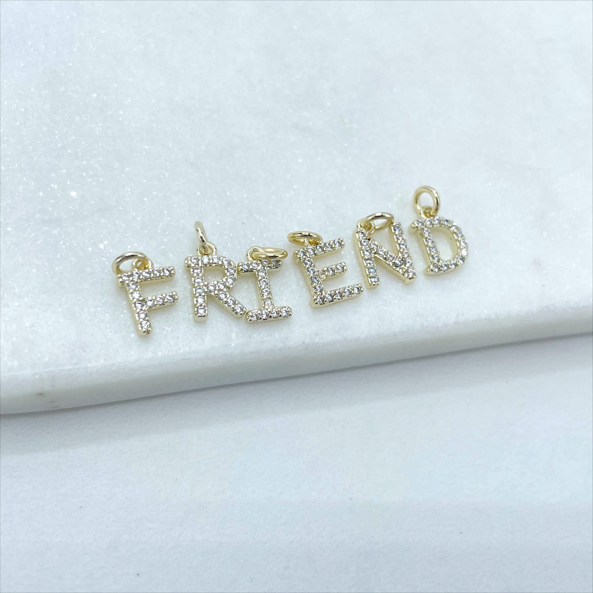 18k Gold Filled with Micro Pave, Micro Cubic Zirconia Small INITIALS LETTERS Charms Pendant, Wholesale Jewelry Making Supplies