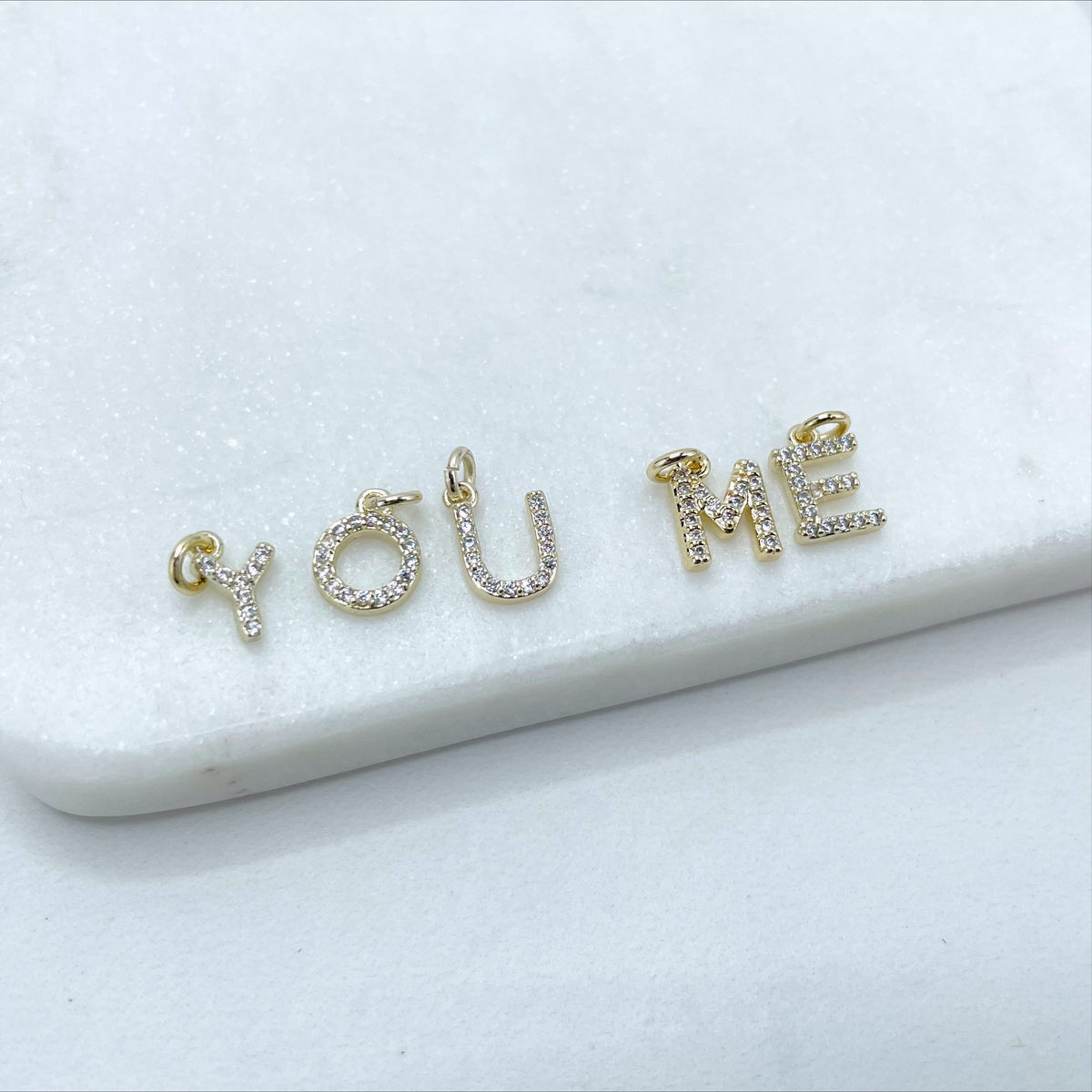18k Gold Filled with Micro Pave, Micro Cubic Zirconia Small INITIALS LETTERS Charms Pendant, Wholesale Jewelry Making Supplies