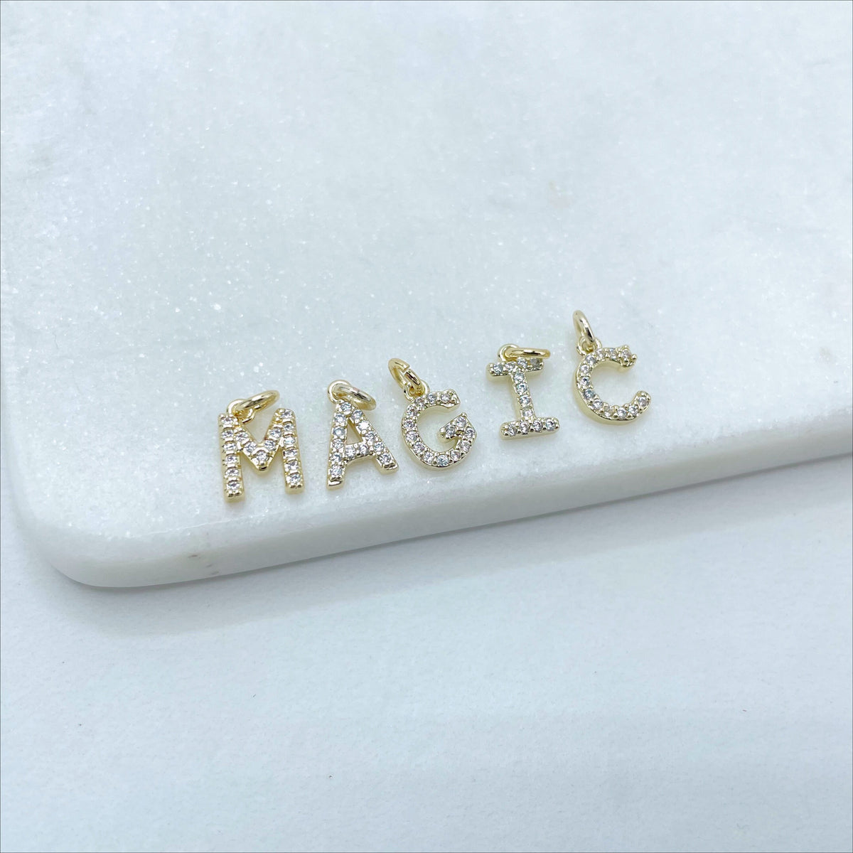 18k Gold Filled with Micro Pave, Micro Cubic Zirconia Small INITIALS LETTERS Charms Pendant, Wholesale Jewelry Making Supplies