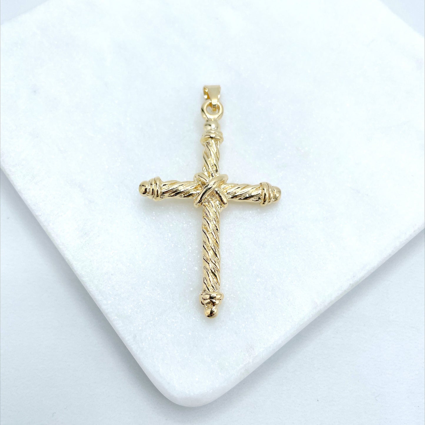 18k Gold Filled Textured Braid Rope Cross Charms Pendant, Religious Jewelry, Wholesale Jewelry Making Supplies