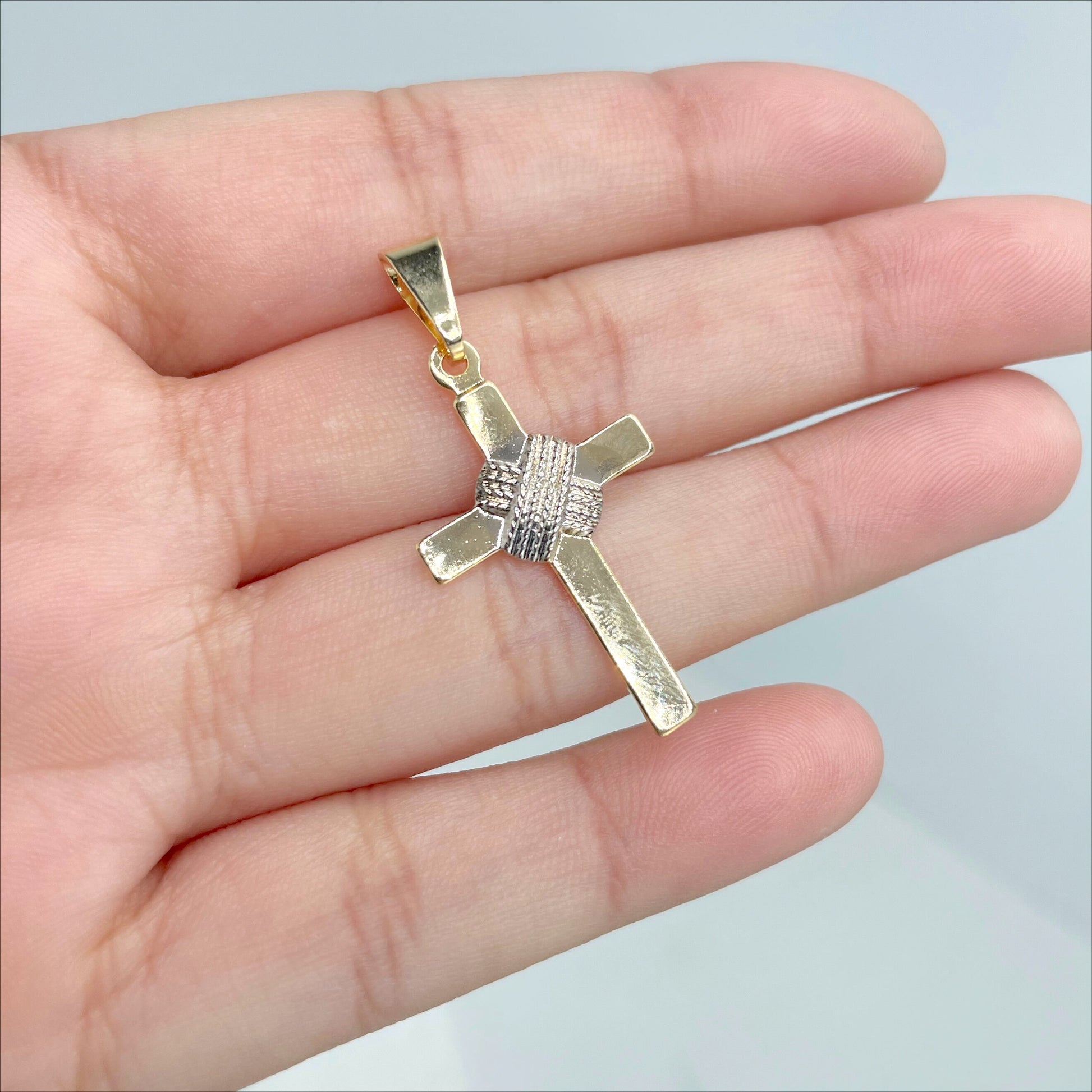 18k Gold Filled Two Tone Wrap Cross Charms Pendant, Religious Jewelry, Wholesale Jewelry Making Supplies