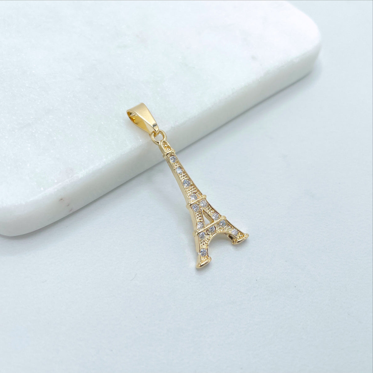 18k Gold Filled Cubic Zirconia Dangling France Eiffel Tower Pendant Charms, Wholesale Jewelry Making Supplies