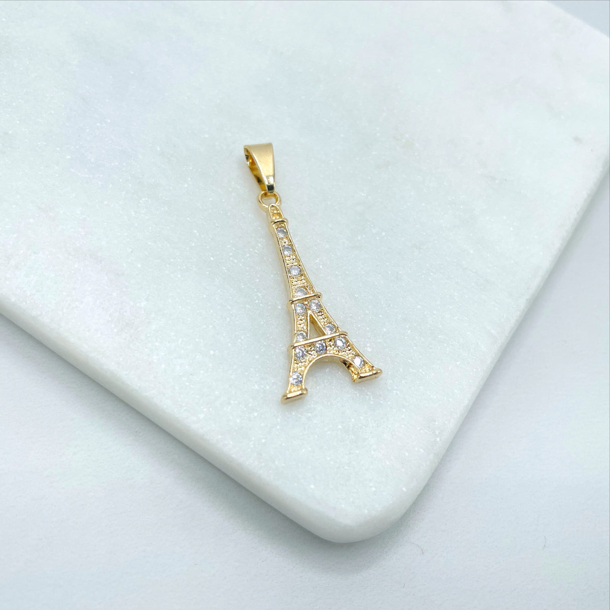 18k Gold Filled Cubic Zirconia Dangling France Eiffel Tower Pendant Charms, Wholesale Jewelry Making Supplies