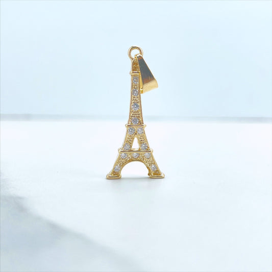 18k Gold Filled Cubic Zirconia Dangling France Eiffel Tower Pendant Charms, Wholesale Jewelry Making Supplies