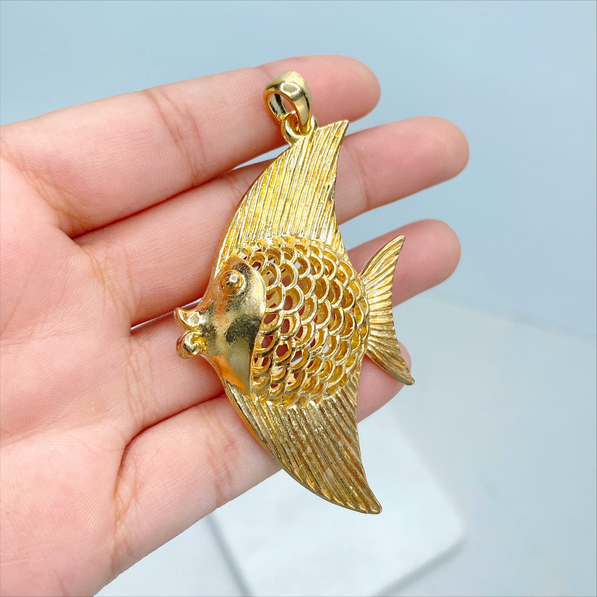 18k Gold Filled Texturized Puffed Angelfish Charm Pendant, Wholesale Jewelry Making Supplies