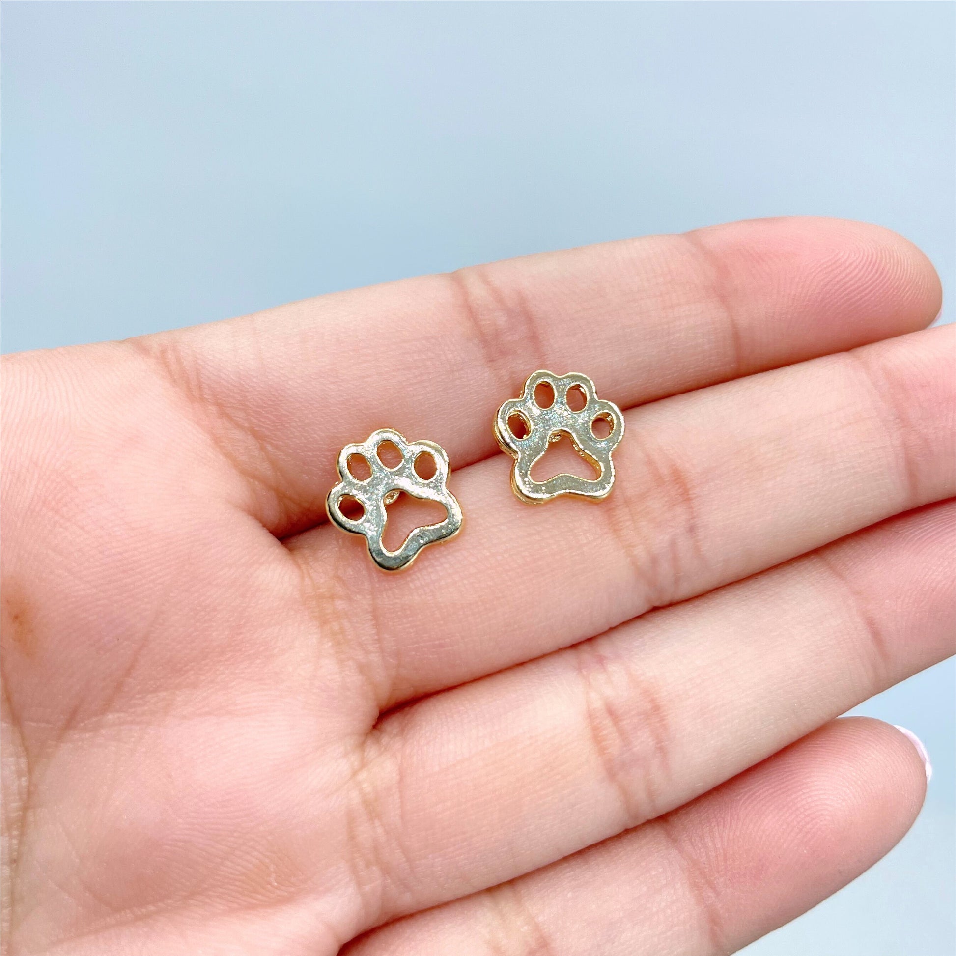 18k Gold Filled Deliciated Pet Fingerprint, Puppy Cat Paw, Heart-Shaped Cat Dog Paw Print Stud Earrings, Wholesale Jewelry Making Supplies