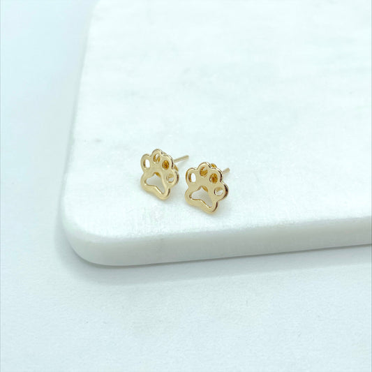 18k Gold Filled Deliciated Pet Fingerprint, Puppy Cat Paw, Heart-Shaped Cat Dog Paw Print Stud Earrings, Wholesale Jewelry Making Supplies