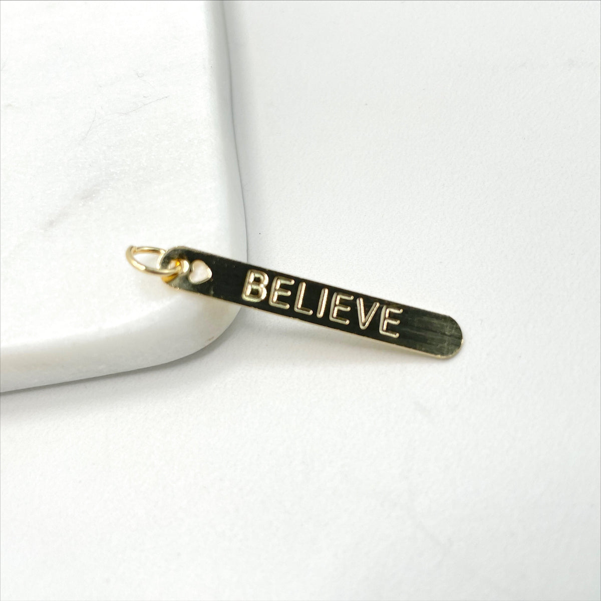 18k Gold Filled "Believe" Description Rectangular Board, Heart Hole Detail, Pendant Charms, Wholesale Jewelry Making Supplies