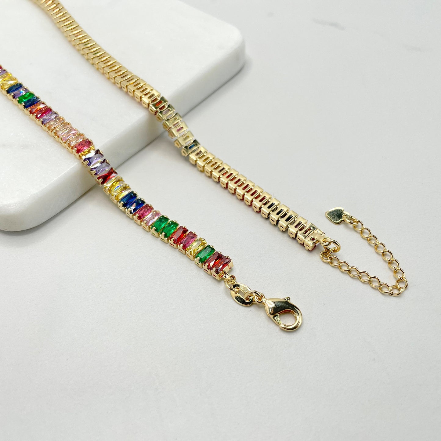 18k Gold Filled Fancy Rainbow Choker or Bracelet Featuring High Quality Colorful Cubic Zirconia Wholesale Jewelry Supplies