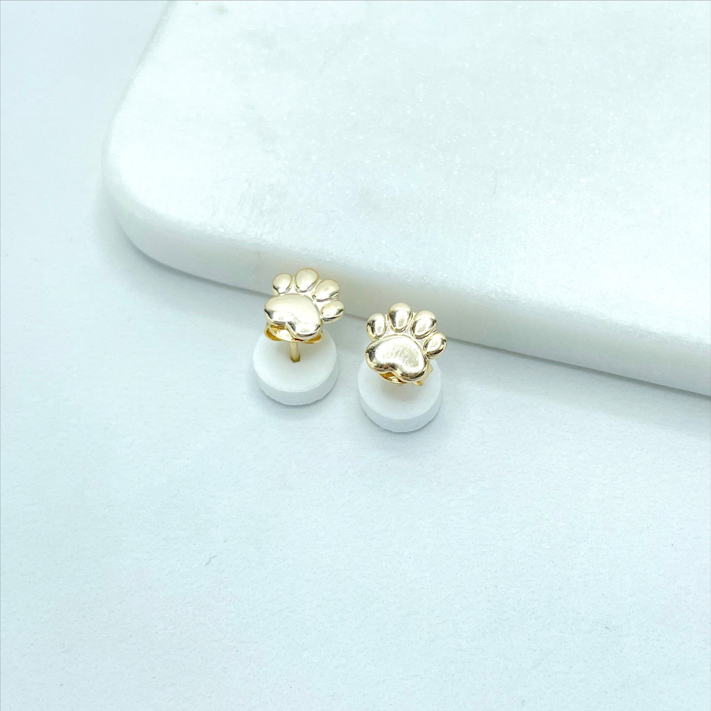 18k Gold Filled Delicate Pet Fingerprint, Puppy Cat Paw, Heart-Shaped Cat Dog Paw Print Stud Earrings, Wholesale Jewelry Making Supplies