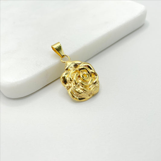 18k Gold Filled Relief Rose Flower Pendant Charms Wholesale Jewelry Making Supplies