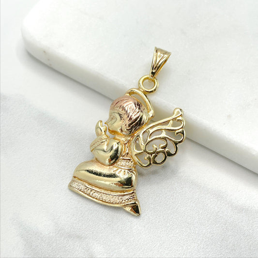 18k Gold Filled Two Tone Vintage Cutie Angel Praying  Pendant Charms Wholesale Jewelry Making Supplies