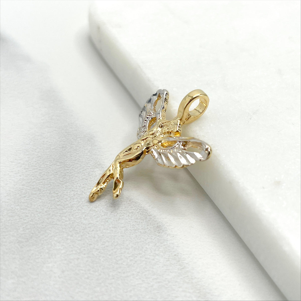 18k Gold Filled, Two Tone Little Fairy Pendant Charms, Wholesale Jewelry Making Supplies