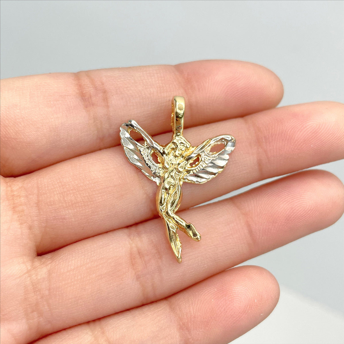 18k Gold Filled, Two Tone Little Fairy Pendant Charms, Wholesale Jewelry Making Supplies