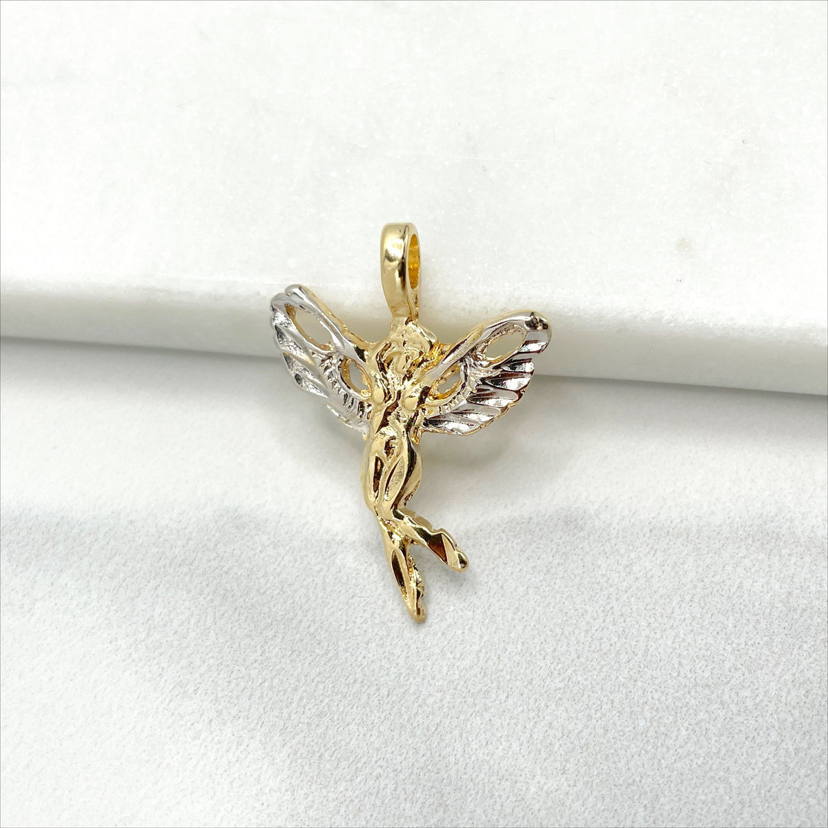 18k Gold Filled, Two Tone Little Fairy Pendant Charms, Wholesale Jewelry Making Supplies