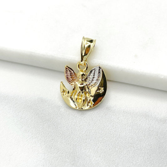 18k Gold Filled Vintage Three Tone Angel sitting on the Moon & Stars Pendant Charms Wholesale Jewelry Making Supplies