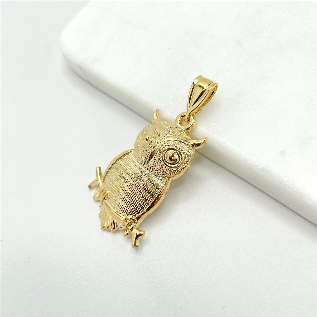 18k Gold Filled Texturized Owl Pendant Charms Wholesale Jewelry Making Supplies
