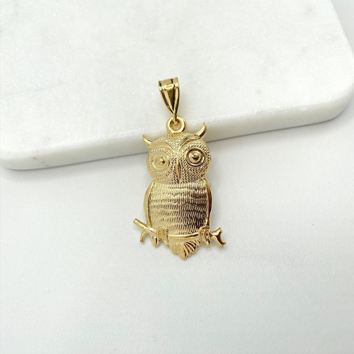 18k Gold Filled Texturized Owl Pendant Charms Wholesale Jewelry Making Supplies