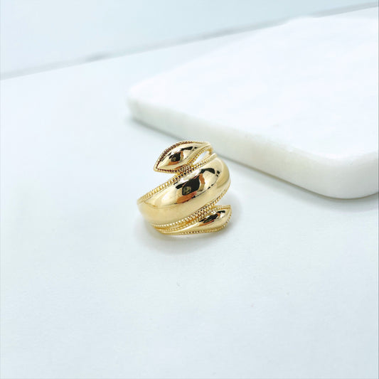 18k Gold Filled Simulated Stackable Ring, Elegant Texturized Details, Wholesale Jewelry Making Supplies