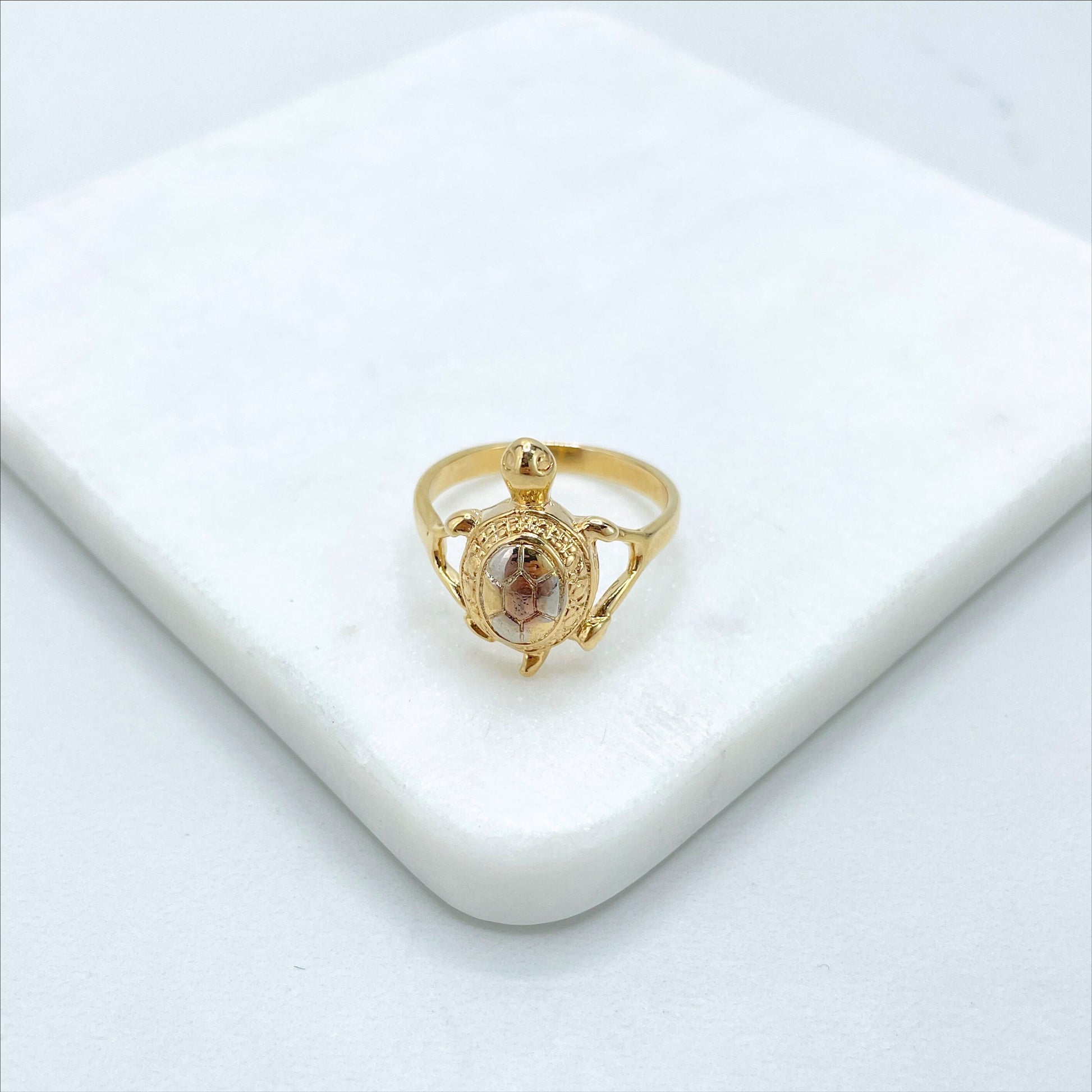 18k Gold Filled Three Tone, Three Color Puffed Turtle Ring, Wholesale Jewelry Making Supplies
