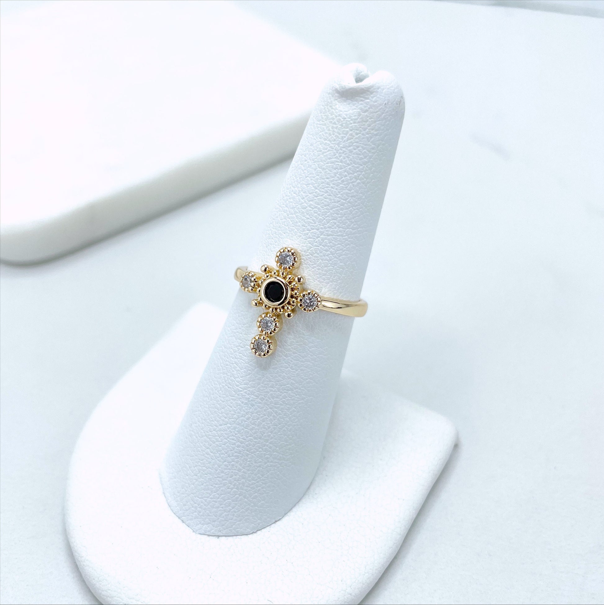 18k Gold Filled Deliciated Cross Shape Ring with Cubic Zirconia Red, White or Black, Wholesale Jewelry Making Supplies