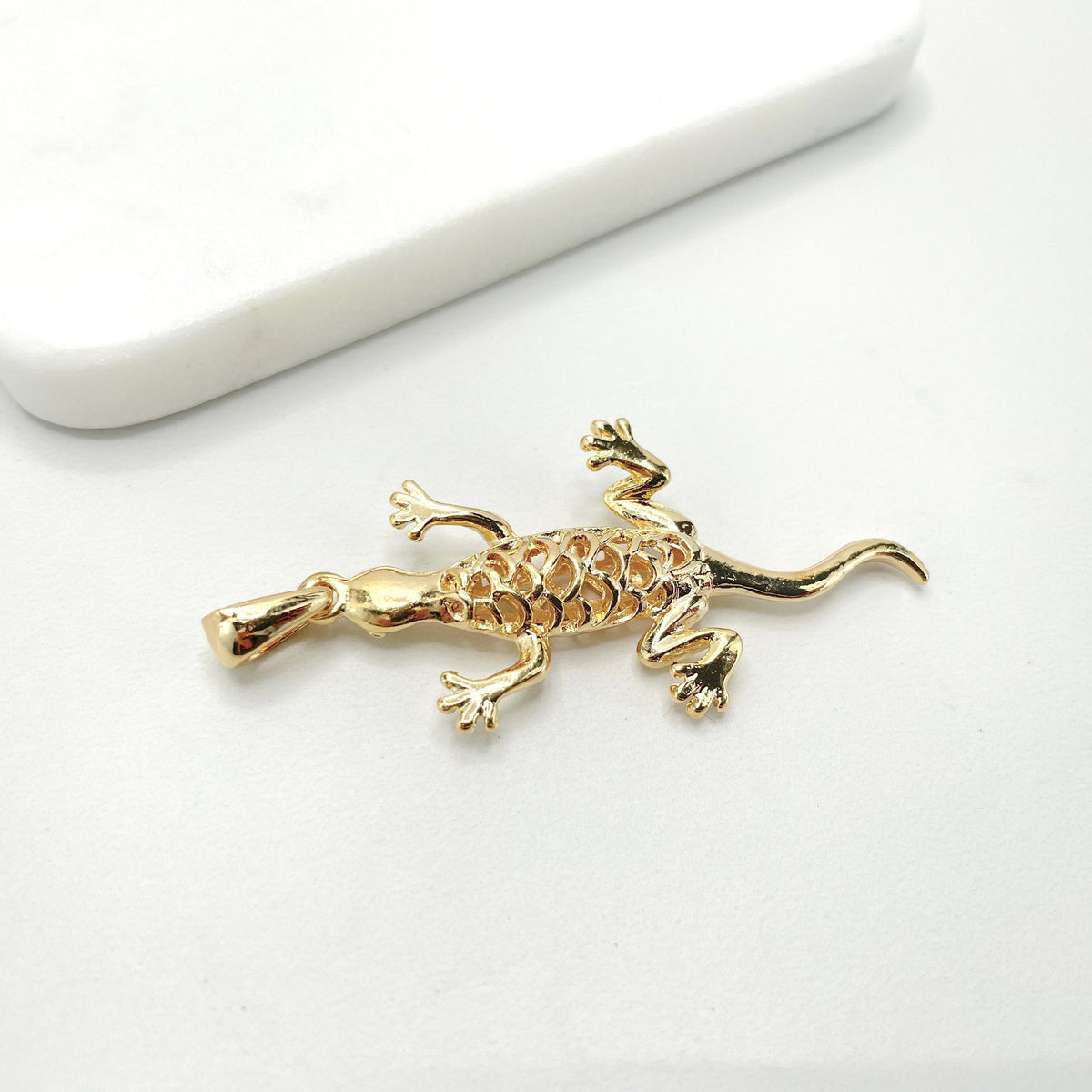 18k Gold Filled 3D Puffed Lizard Pendant Charms Wholesale Jewelry Making Supplies