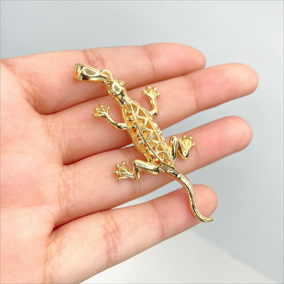 18k Gold Filled 3D Puffed Lizard Pendant Charms Wholesale Jewelry Making Supplies