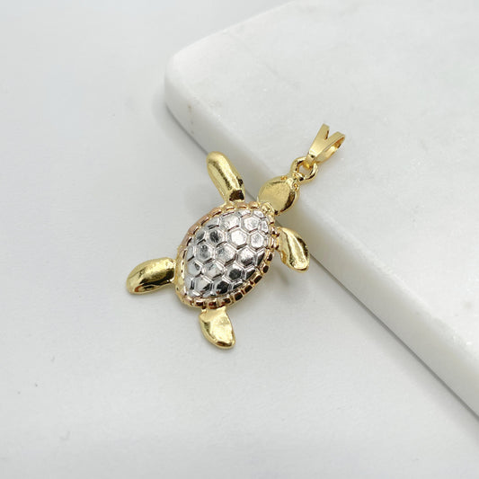 18k Gold Filled Thee Tone Sea Turtle Pendant Charms Wholesale Jewelry Making Supplies