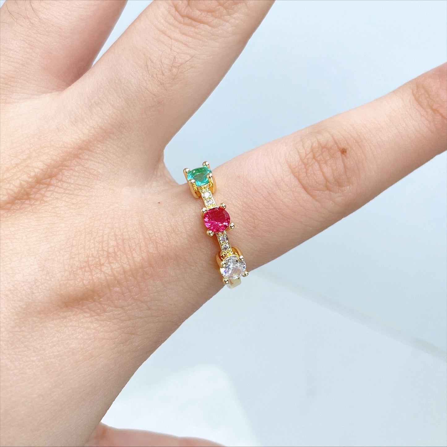 18k Gold Filled Colored Cubic Zirconia in Pink, Green & White Stackable Ring, Colored Zirconia, Wholesale Jewelry Making Supplies