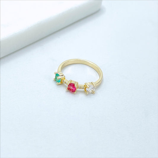 18k Gold Filled Colored Cubic Zirconia in Pink, Green & White Stackable Ring, Colored Zirconia, Wholesale Jewelry Making Supplies