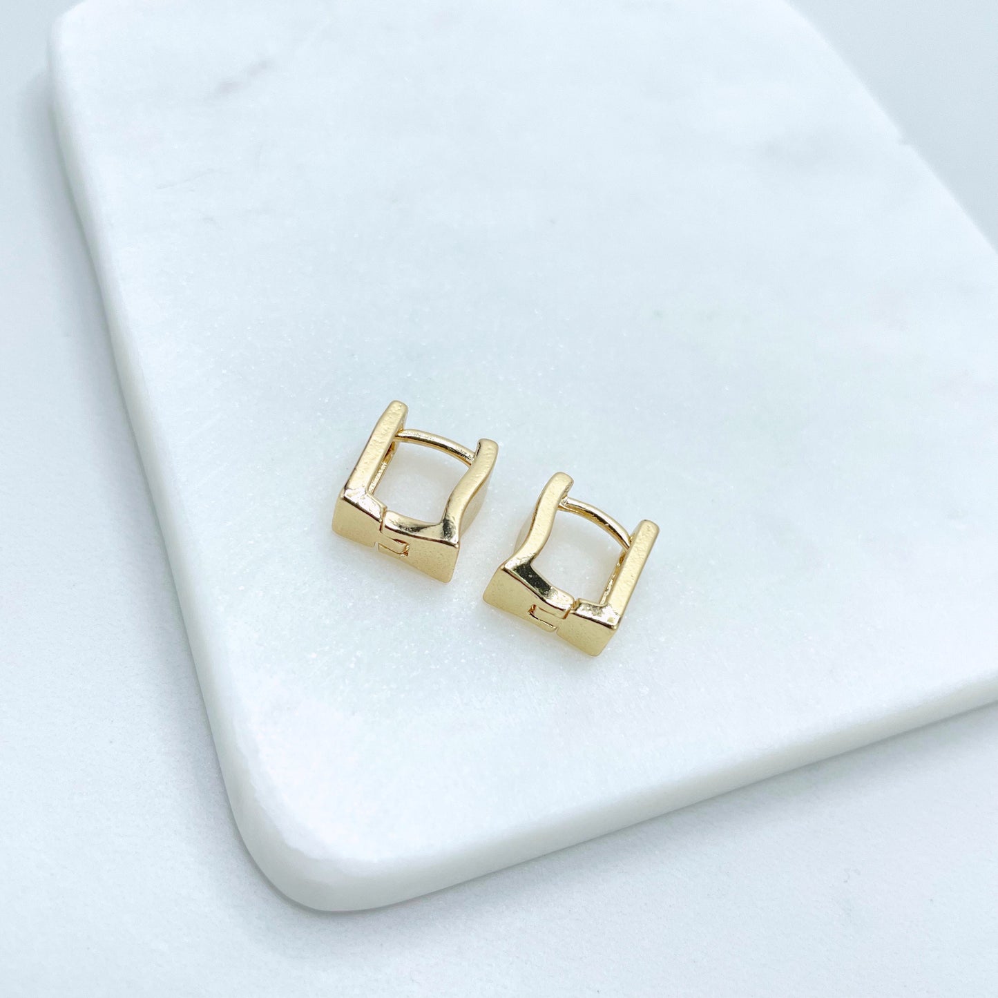 18k Gold Filled Square Shape 10mm Huggie Earrings, 6mm Thickness, Minimalist Design, Wholesale Jewelry Making Supplies