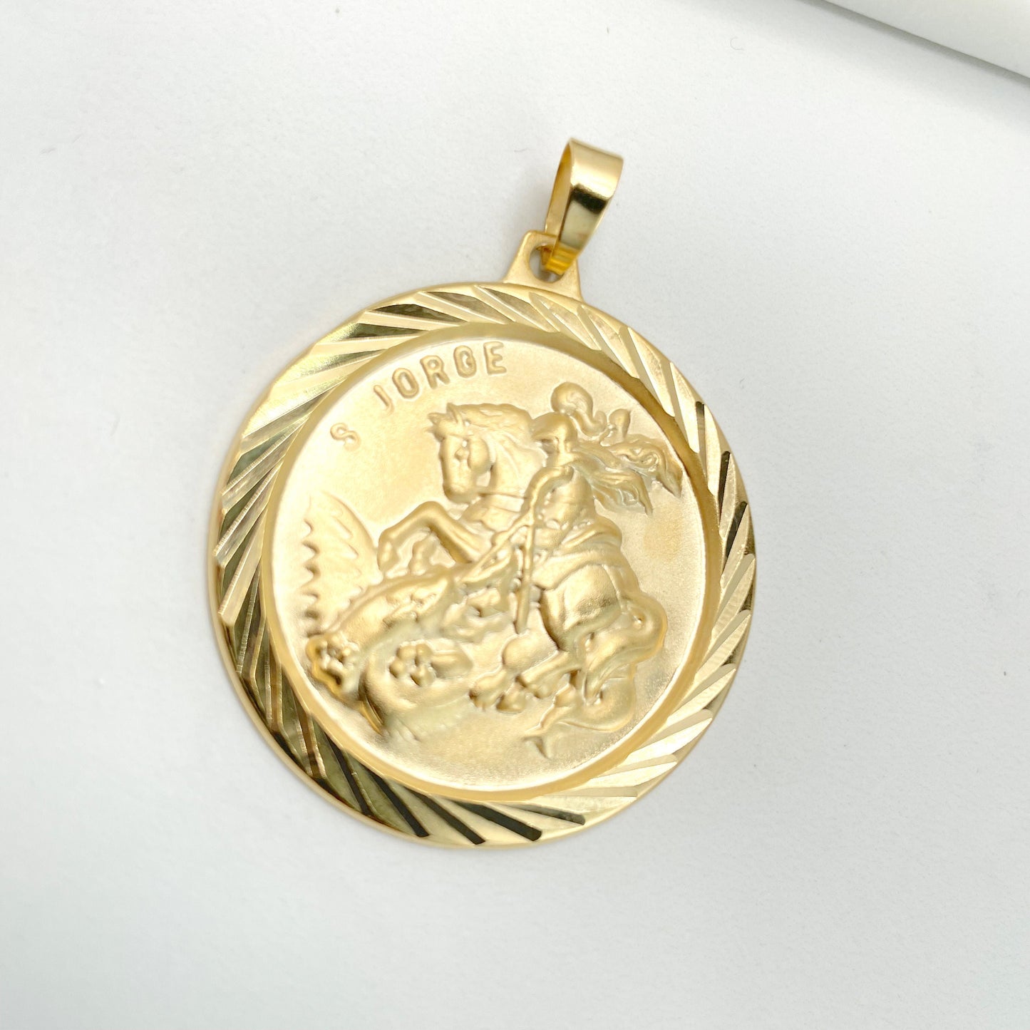 18k Gold Filled Cubic Zirconia Saint George The Dragon Slayer Pendant Charms Medal Wholesale Jewelry Making Supplies