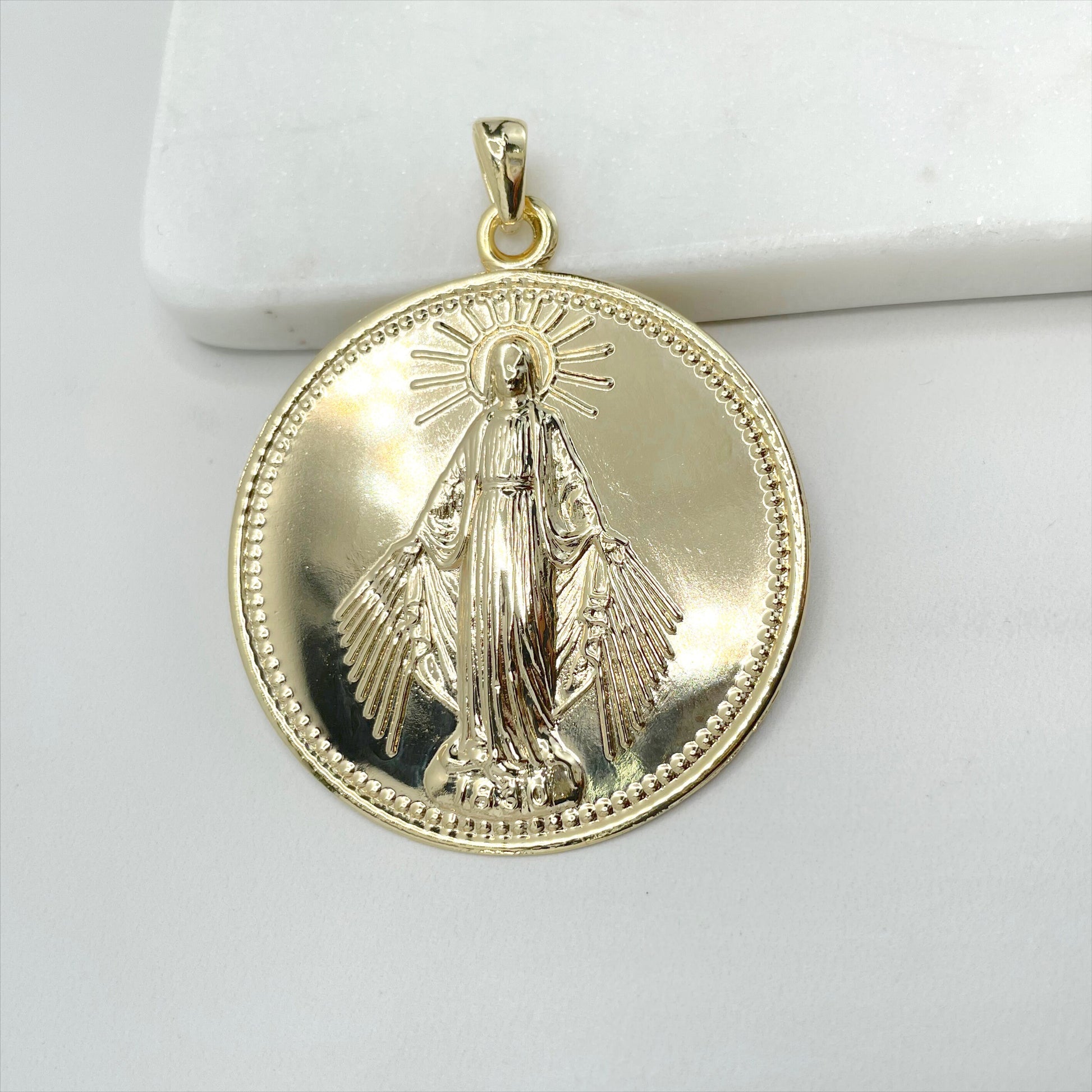 18k Gold Filled La Milagrosa, Miraculous Virgin Round Medal Pendant Charms, Religious Jewelry, Wholesale Jewelry Making Supplies