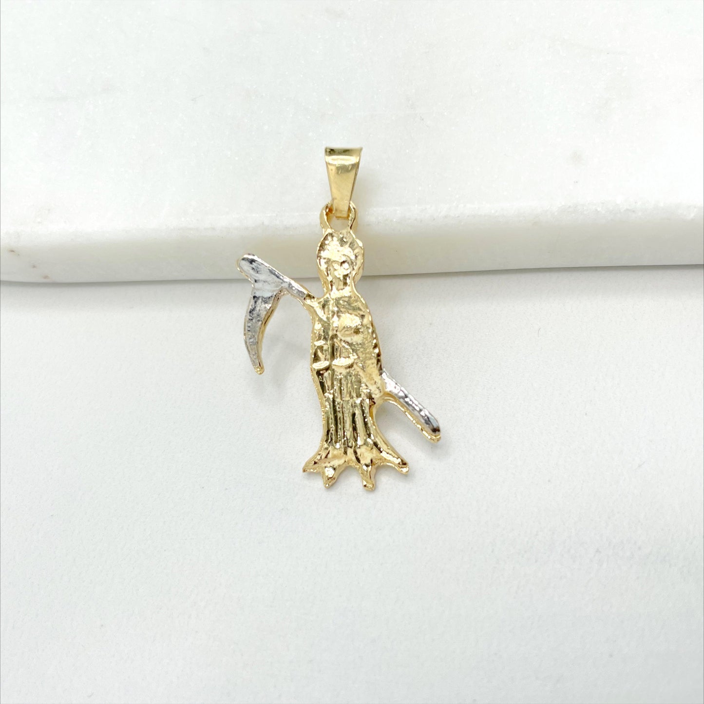 18k Gold Filled Two Tone Santa Muerte, Grim Reaper Pendant Charms, Skeleton Jewelry, Wholesale Jewelry Making Supplies