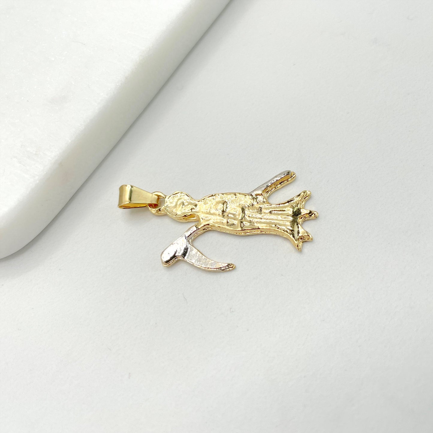 18k Gold Filled Two Tone Santa Muerte, Grim Reaper Pendant Charms, Skeleton Jewelry, Wholesale Jewelry Making Supplies