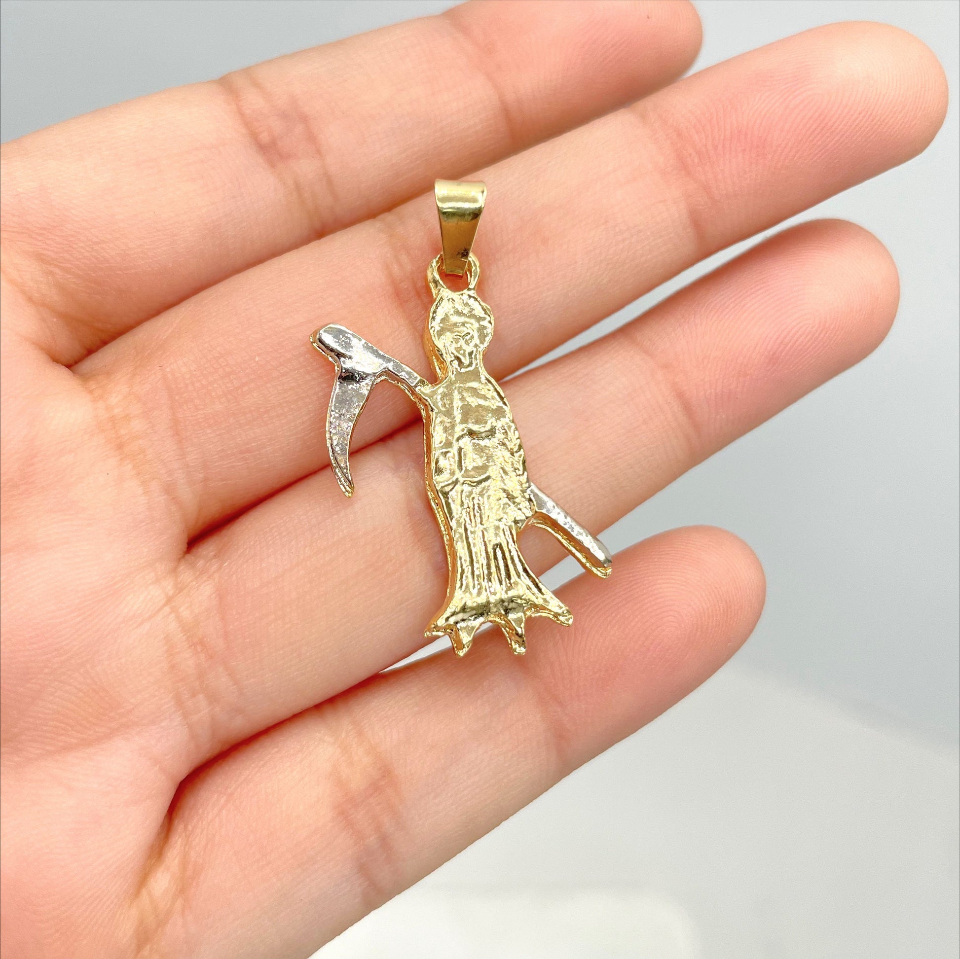 18k Gold Filled Two Tone Santa Muerte, Grim Reaper Pendant Charms, Skeleton Jewelry, Wholesale Jewelry Making Supplies