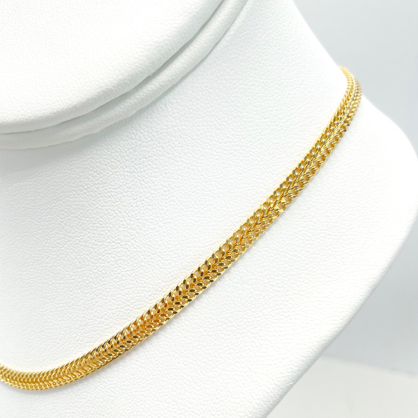 18k Gold Filled 4mm Flat Mat Chain, Double Curb Link Chain Choker or Bracelet, Wholesale Jewelry Making Supplies
