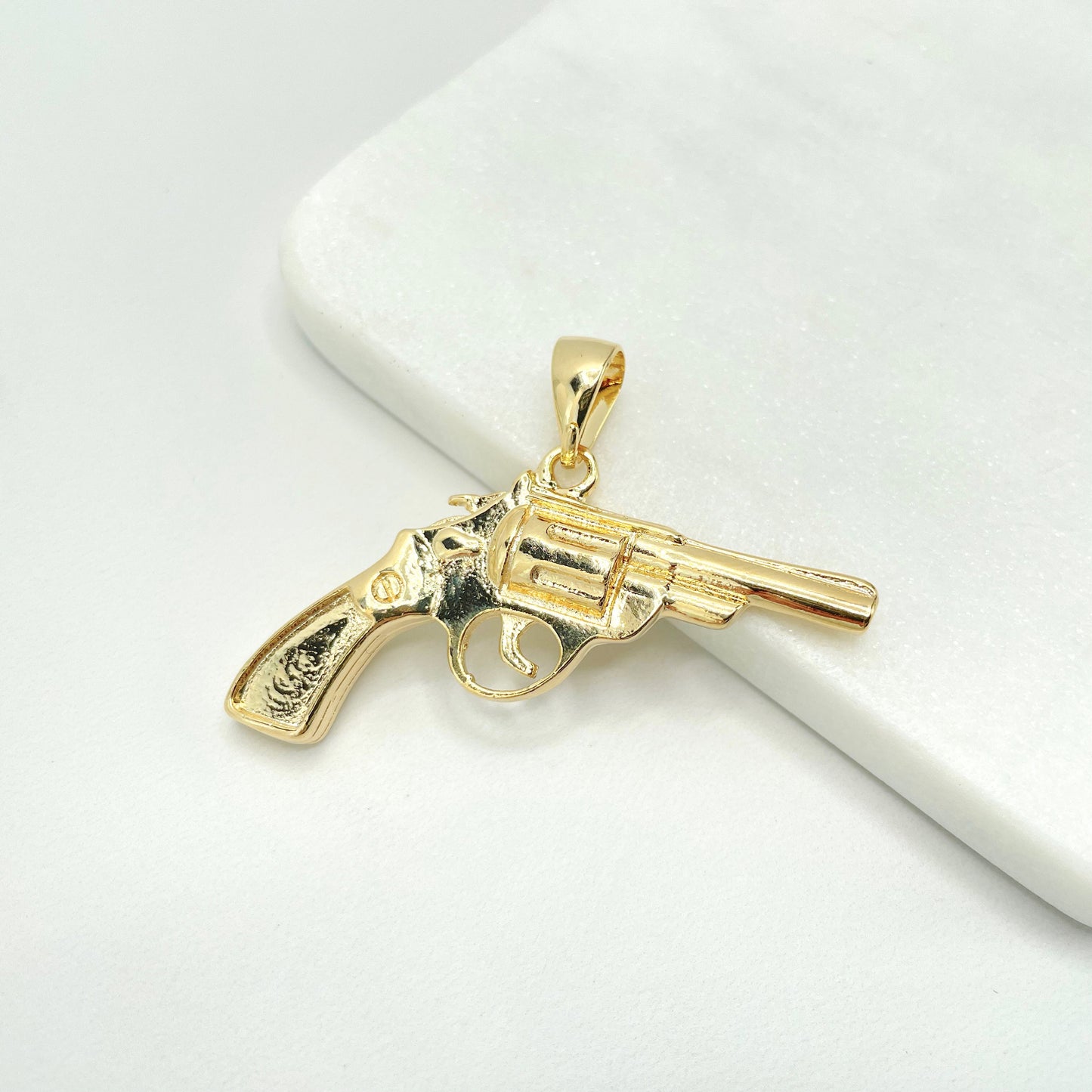 18k Gold Filled Revolver Pistol Gun 3D Pendant Charms, Fire Gun Shape, Men's Jewelry, Wholesale Jewelry Making Supplies