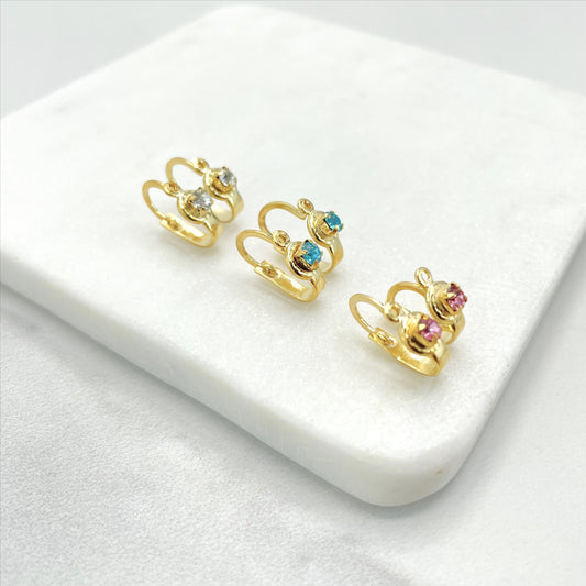 18k Gold Filled Colored Cubic Zirconia Jacket Earrings for kids, Clear, Light Blue or Pink CZ, Wholesale Jewelry Making Supplies
