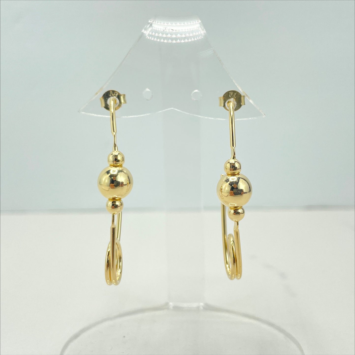 18k Gold Filled Safety Pin Design Drop Earrings With Gold Ball, Push Back Closure, Wholesale Jewelry Making Supplies