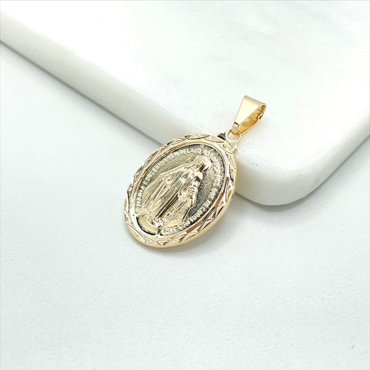 18k Gold Filled La Milagrosa, Miraculous Virgin with a Maria's Prayer, Oval Medal Pendant Charms, Wholesale Jewelry Making Supplies