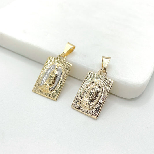 18k Gold Filled Virgen De Guadalupe, Our Lady of Guadalupe Medal Pendant Charms in Gold or Two Tone, Wholesale Jewelry Making Supplies
