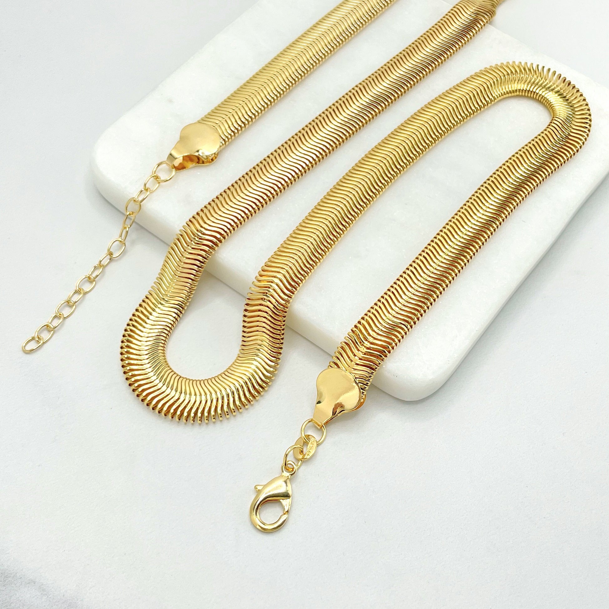 18k Gold Filled Fancy 10mm Snake Herringbone Chain 16'' or 18'' with Extender, Wholesale Jewelry Making Supplies